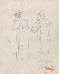 Two Standing Figures Wearing Tall Hats